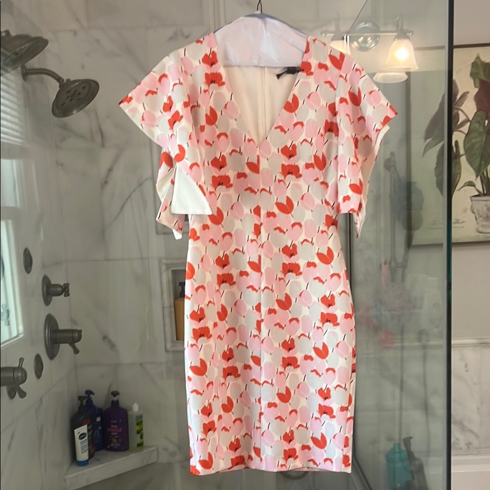Floral V-Neck Dress in Pink and Orange